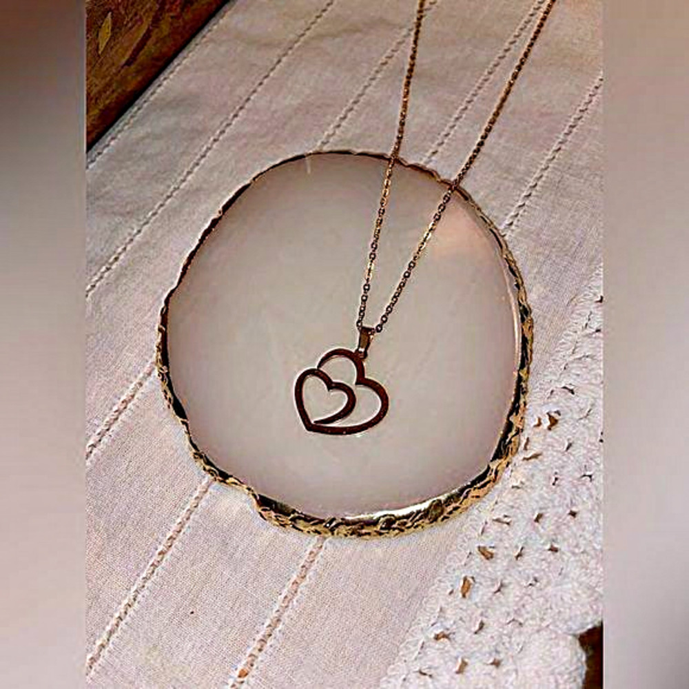 Women’s rose gold Stainless steel necklace double Hearts pendant